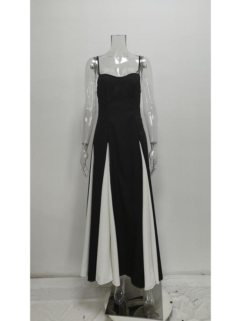 European & American Women's Color Block Loose Fit Waist-Cinched Vacation Dress