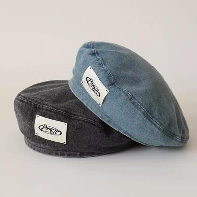Korean Style Versatile and Fashionable Face Showing Little Beret Hat Painter Hat Japanese Retro Denim Beret Girls