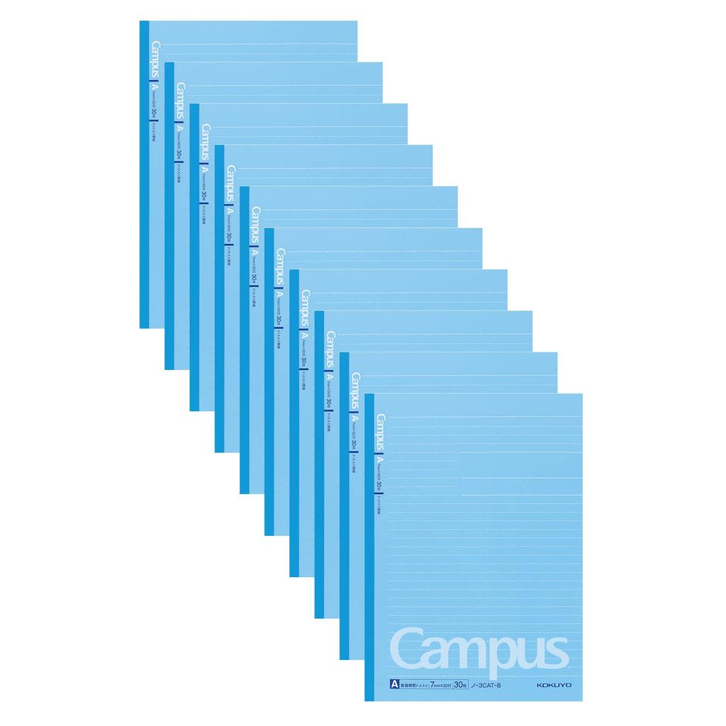 KOKUYO Campus B5 30 Notebook, size, A-ruled, Blue, sheets, 10-pack (Model No. 3CAT-BX10)