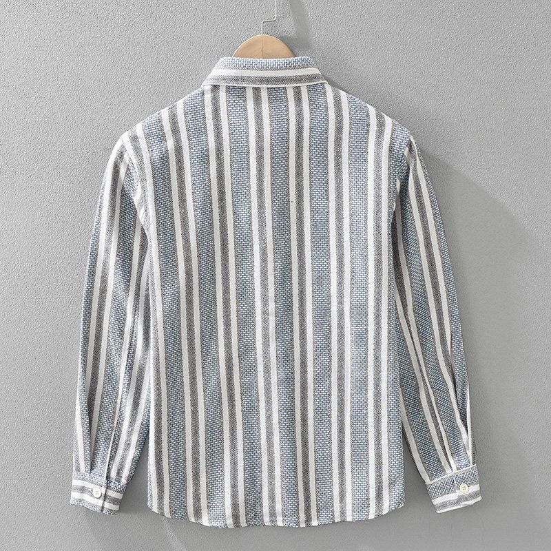 2025 New Japanese-Style Striped Long-Sleeve Shirt Jacket Hong Kong Literary Style College Style Men's Casual Shirt Wrinkle-Free