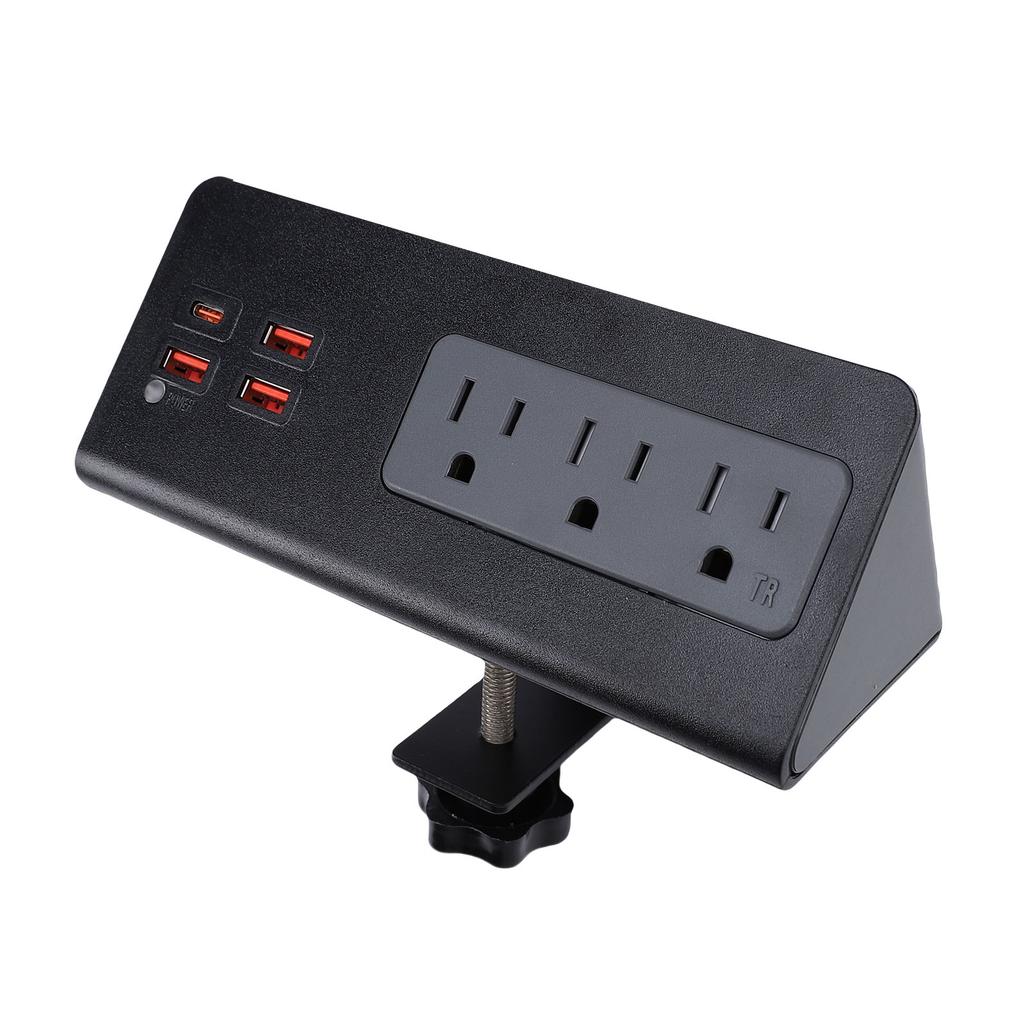 Desk Clamp Power Strip 15A 1875W 3 AC Outlets 3 USB A 1 PD20W USB C Ports Desktop Edges Mount Power Strip Surge