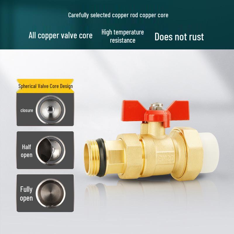 All-Copper PPR Male Thread Double Union Ball Valve for Water Pipes - Compatible with 4, 6, 20, 25, and 32 Points.