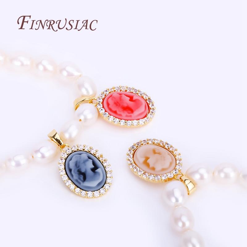 3 Colors Inlaid Zircon Oval Cameo Pendants For Necklace Making,18K Real Gold Plated Connector Charm For DIY Bracelet Material