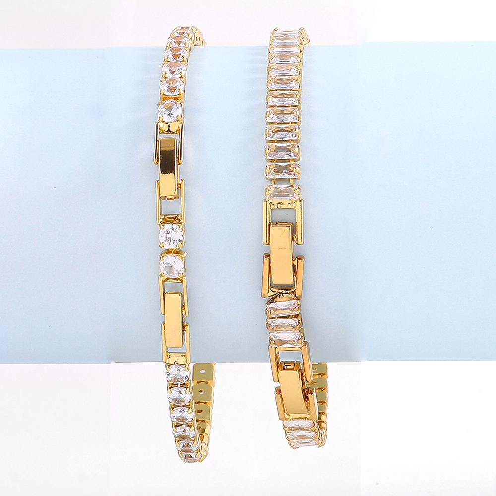 New AAA Cubic Zirconia Stone Tennis Bracelets Gold Stainless Steel Metal Chain Bracelet for Women Punk Hip Hop Jewelry