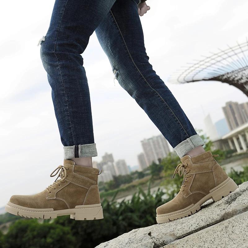 Lyxmärke Äkta Läder Utomhusstövlar Herr Casual Skor Vinter Varma Plysch Herr Ankelstövlar Hög Kvalitet Sport Fritidsskor