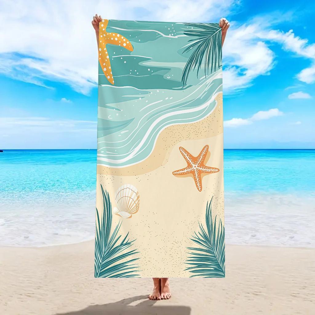 2D Colorful Starfish Polyester Beach Towel Quick Dry Ocean Theme Bath Towel for Summer Vacation Swim Pool Travel Sand Blanket