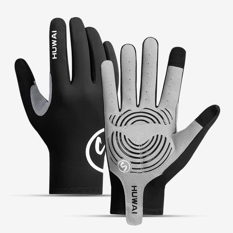 

Летние велосипедные перчатки унисекс: Ice Silk, противоскользящие, амортизирующие, солнцезащитные для шоссейных и горных велосипедов. Wind-breaking Long Finger, L чёрный