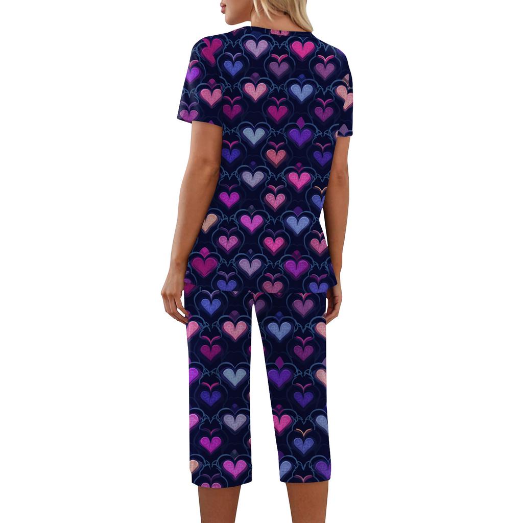 2 Piece Sets For Women Short Sleeve Top And Pants With Pockets Workout Soft Print Sets