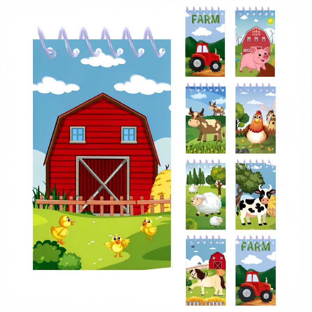 8-Pack Farm Animal Spiral Notebook Mini Pocket Notepad for Kids Students School Gift Barn Cow Pig Sheep Journal