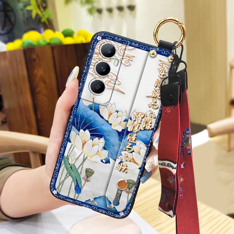 Elderly lady Waterproof Phone Case For Realme C65 Chinese style Fashion Lanyard Ring Silicone Soft case Dirt-resistant
