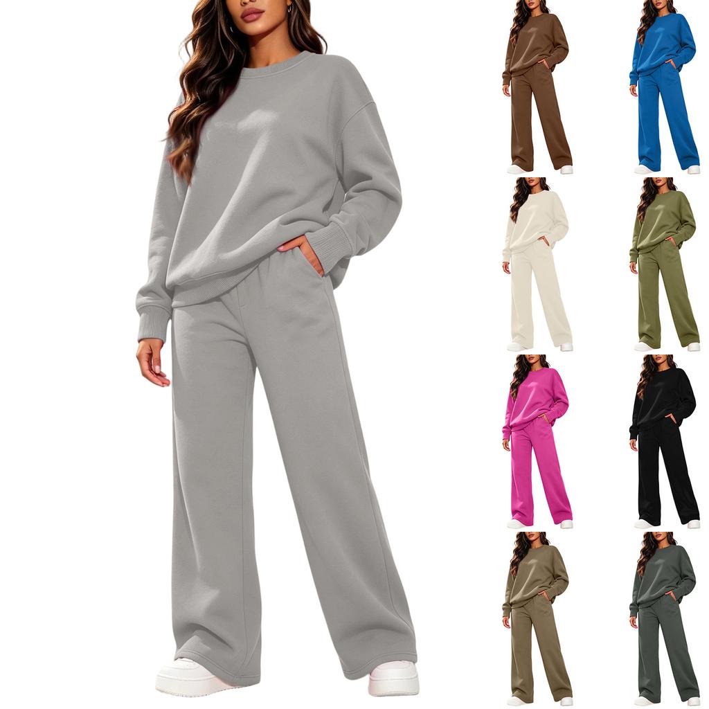 Women's Round Neck Sweatshirt and Pants Casual Two Piece Outfit for Everyday Wear
