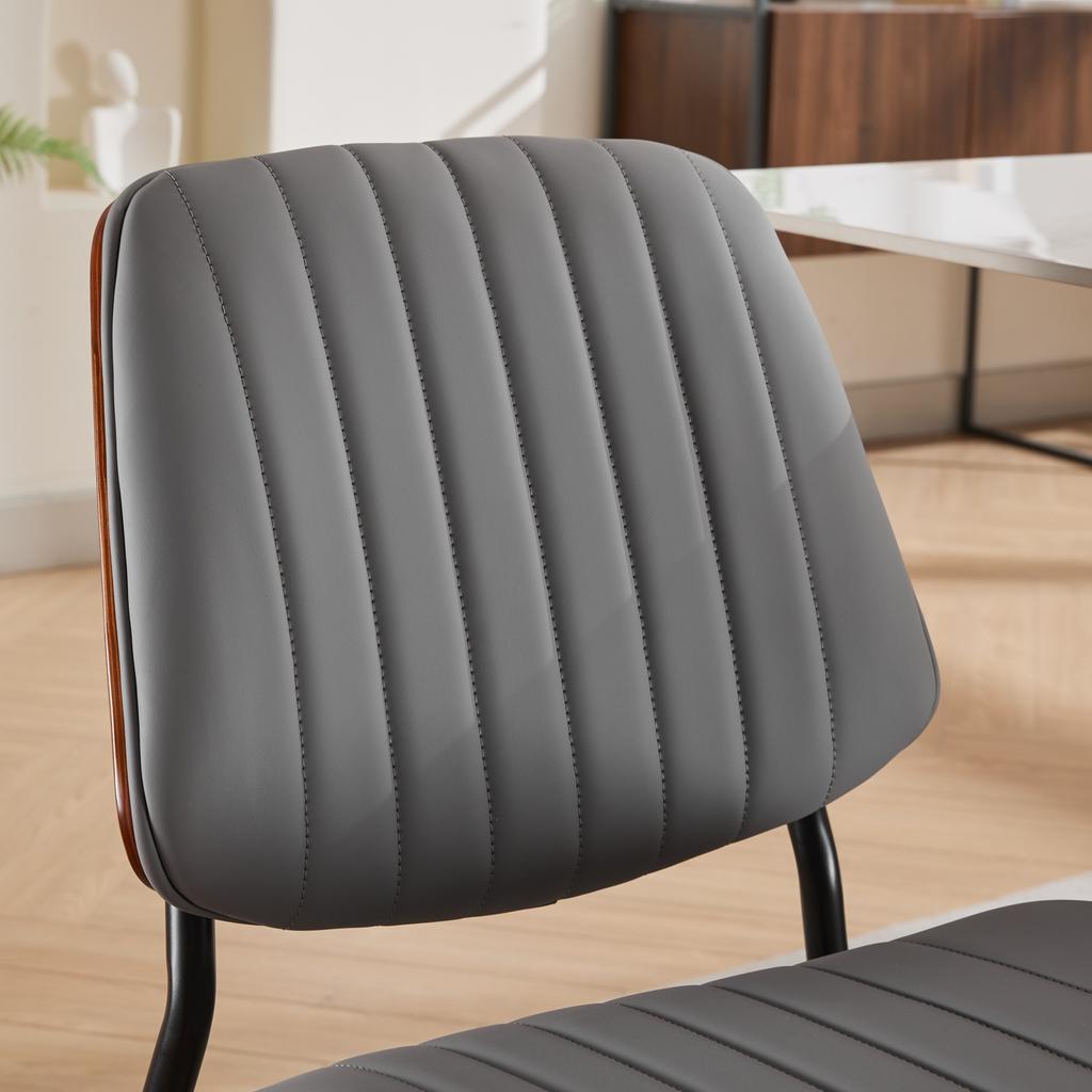 Dining Chairs Set of 2 Mid Century Faux Leather Chair with Walnut Bentwood Back Upholstered Seat Metal Legs Adjustable Foot(Gray PU),DE1849GY