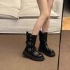 Retro Britische Martin-Stiefel für Damen 2025 Herbst neu dicker Absatz dicke Sohle mittelhoher Schaft Einzelstiefel Gürtelschnalle Bikerstiefel für Damen