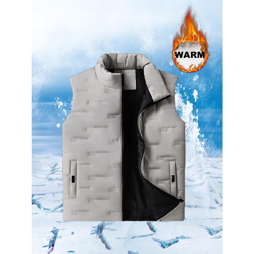 Autumn Winter Casual Polyester Men's Stand-Up Vest with Pockets - Regular Fit, Solid Colour Pattern, Non-stretch Fabric
