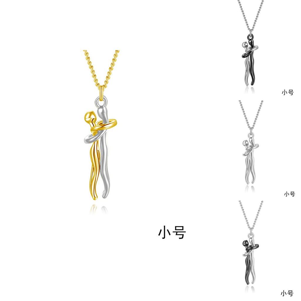 Romantic Couple Embrace Necklace Geometric Design 925 Silver Pendant Necklace