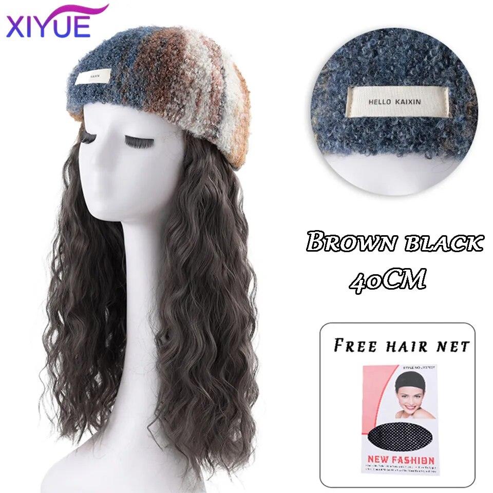 Kapelusz peruka kobiece długie włosy jednoczęściowy kobiecy fason leniwe lekko kręcone włosy czapka z daszkiem peruka pełne nakrycie głowy