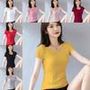 Camiseta para Mujer Casual de Manga Corta de Algodón con Empalme para Primavera
