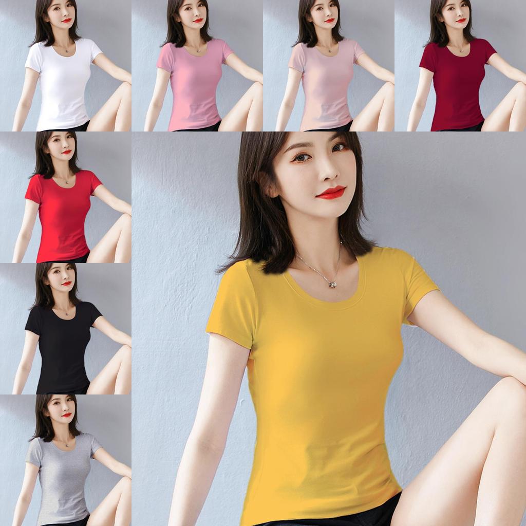 Camiseta para Mujer Casual de Manga Corta de Algodón con Empalme para Primavera