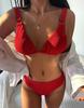 Women's Swimsuit Red Back Tie Sexy Thong Bikini Set Beachwear Bathing Suits