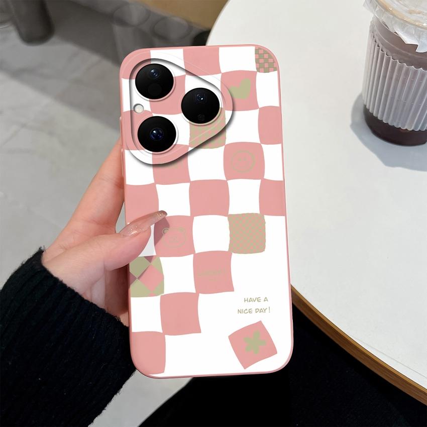For Huawei Pura 80 Pro Nova Y70 Y90 Y61 6 7 8 9 SE Y72 4E 5T Phone Covers Fashion Grid Patterns Liquid Silicone Dustproof Cases For Huawei Bumper Capa