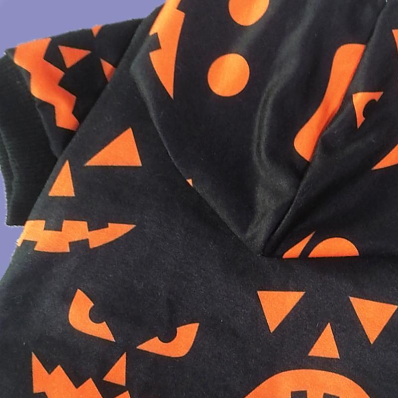 Black Hooded Halloween Dog Costume, Winter Warm Pumpkin Print Pet Sweatshirt, Small Dog Festive Outfit, Halloween Party Clothes