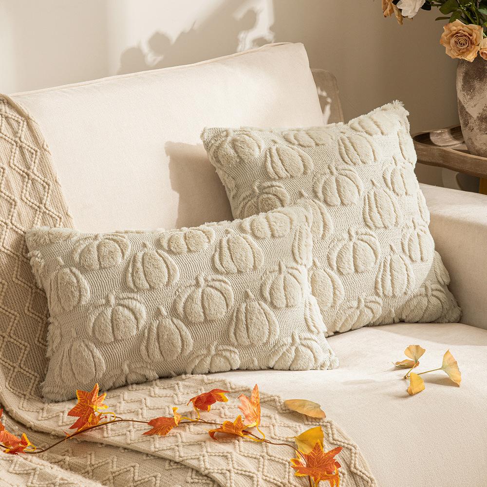 Autumn Pumpkin Throw Pillow Cover 30X50/45X45CM Plush Embroidery Stamping Waist Cushion Cover Decor Home Decorative Pillowcase