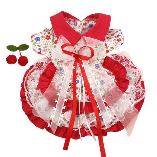 

Yousheng 1 Set Cat Princess Skirt Lace Stitching Bowknot Floral Print Two-legged Pet Dog Cat Lolita Skirt with Cherry Hair Clip Pet Supplies M красный