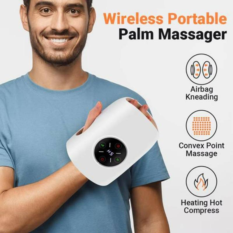 Portable Wireless Rechargeable Electric Hand Massager Hot Compress Air Pressure Compression Airbags Finger Palm Massage Features