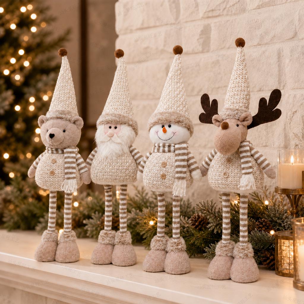 Khaki Christmas Card Series: Retractable-Leg Reindeer, Snowman, and Bear Figurine Ornaments
