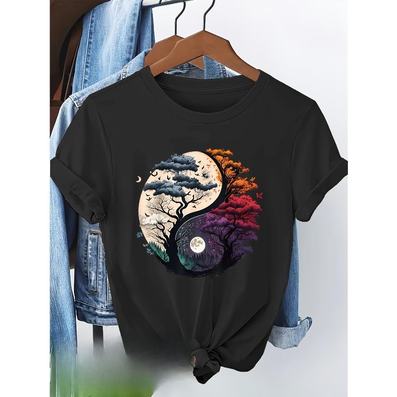 European Size Development: Women's Short-sleeved T-shirt, 100%, with Letter Print Pattern. 12485