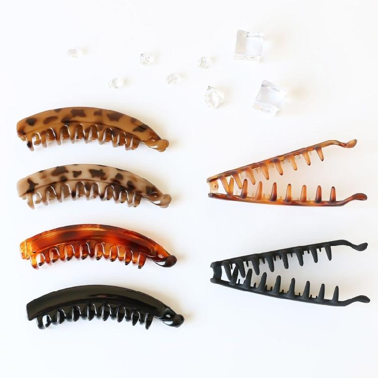 5 Stück Modische Bananen-Haarspangen Haarschmuck Starker Halt Design Für Verschiedene Haartypen Leopardenmuster Kunststoff-Haarspange
