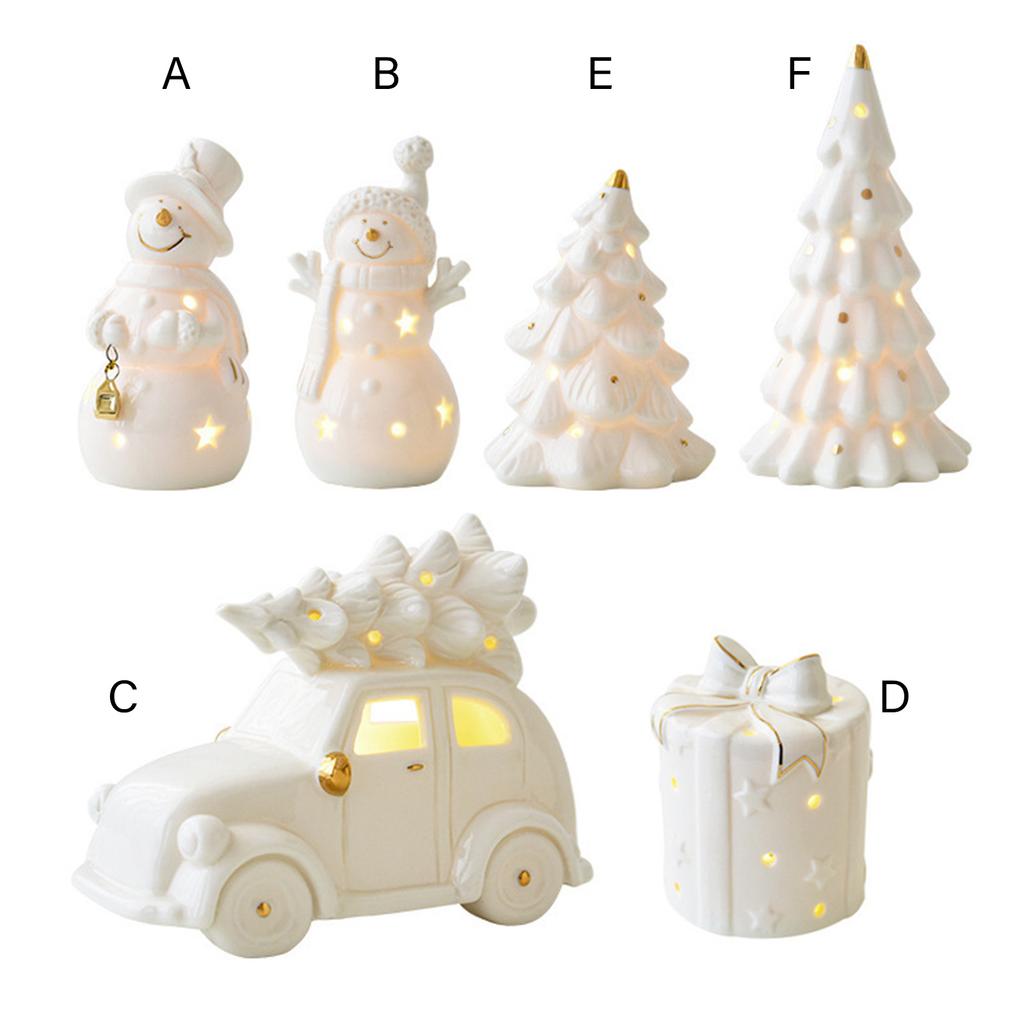 Keramický výřez Sněhulák Auto Vánoční stromek Ozdoba s LED rozsvícením Dekorace Pro Domov Kancelář Stolní Slavnostní Dárek