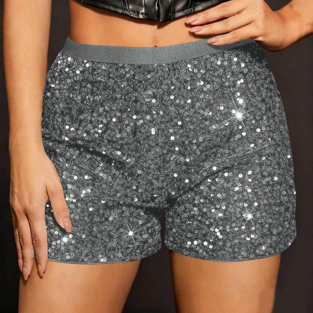 Sequin Shorts For Women Elastic High Waisted Casual Fashion Sparkly Glitter Short Pants For Party Clubwear