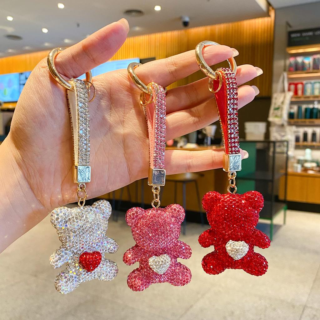 Little Bear Full Diamond Wind Keychain - Pure Color, Simple, Luxurious, High-end, Car Hanger