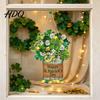 Green Luck Shamrock Ornament St. Patrick's Day Wooden Door Sign Clover Hat Themed Hanging Outdoor Waterproof Holiday Sign Plaque Decorative