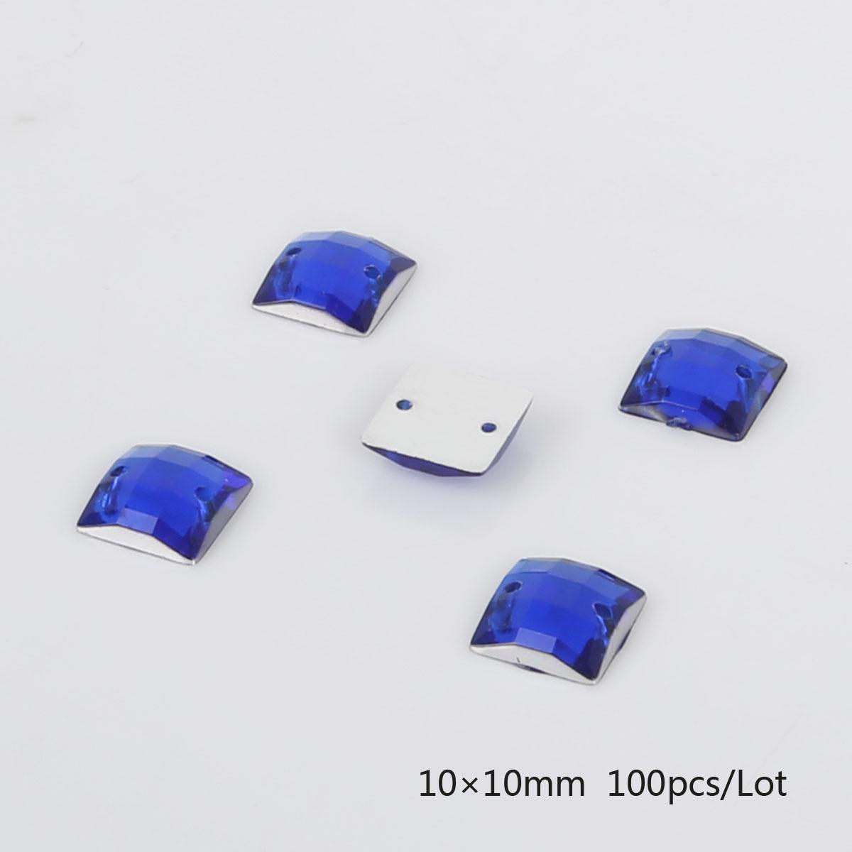 

50/100 шт., стразы с плоской обратной стороной, квадратные акриловые бусины, пришитые стразы, хрустальные камни для рукоделия, украшения для скрапбукинга 10x10mm 100pcs