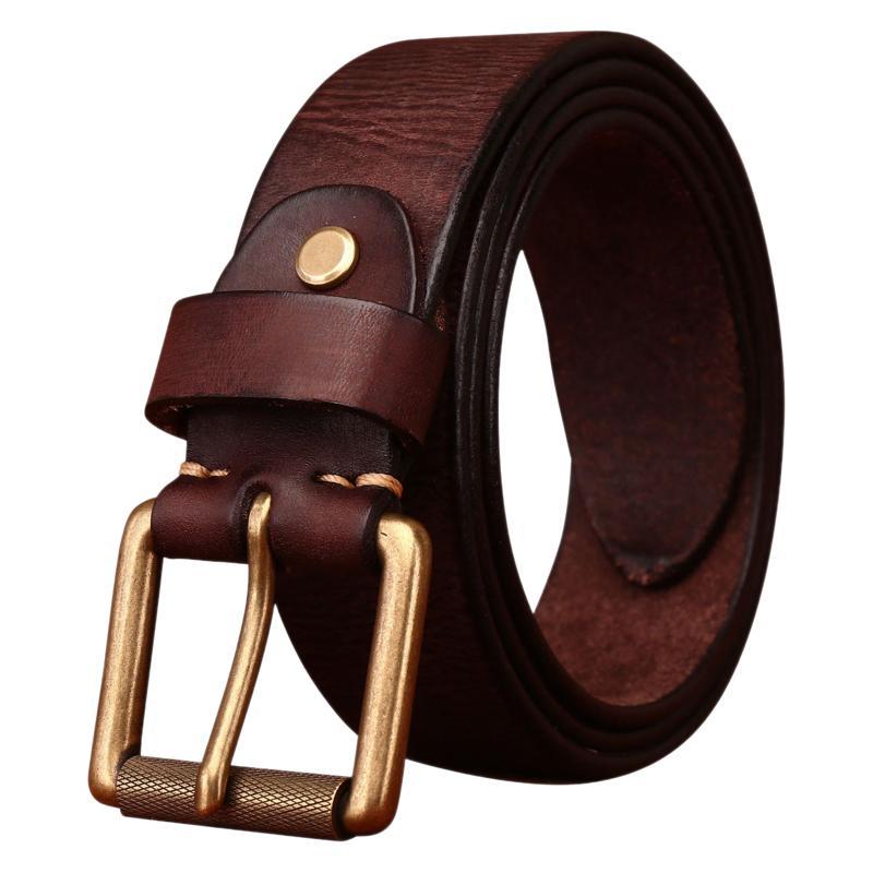 3.8Cm Wide Leather First Layer Cowhide Belt Men'S Washed Retro Matte Pin Buckle Jeans Copper Buckle Belt Men'S