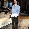 2026 Spring Women's Minimalist Light Blue Loose Long Sleeve Lapel Shirt