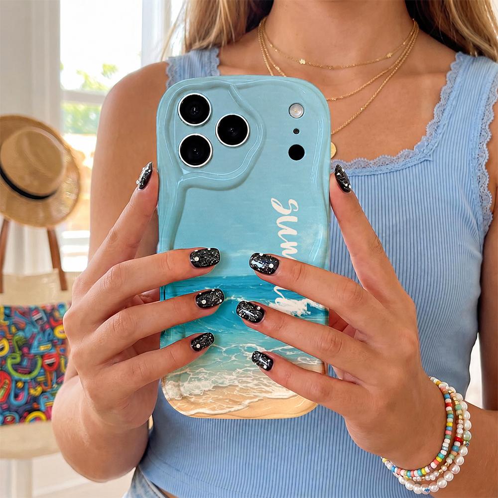 Ocean Wave Beach Summer Script Wavy Edge Phone Case For iPhone 17 16 15 14 13 12 11 8 7 Plus Pro Max Sea Theme Slim Cover