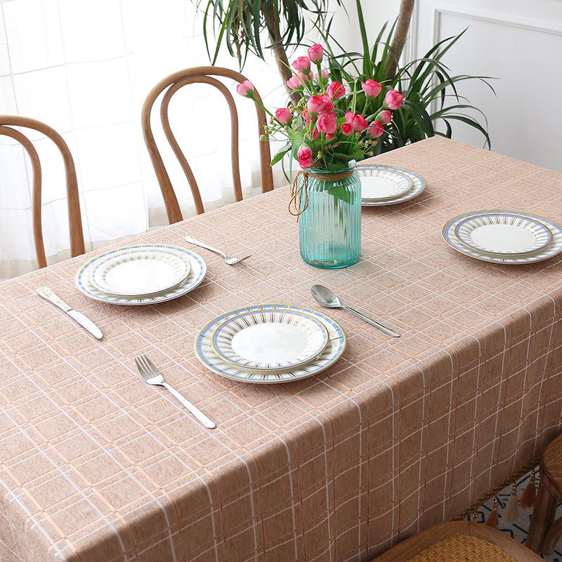 Cotton Geometric Plaid Jacquard Fabric Tablecloth Linen Rectangular Home Decoration Table Cover with Tassel for Banquet Party Nappe