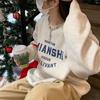 American Streetwear Vintage Oversized Crewneck Sweatshirt Winter Fleece Lined Casual Top