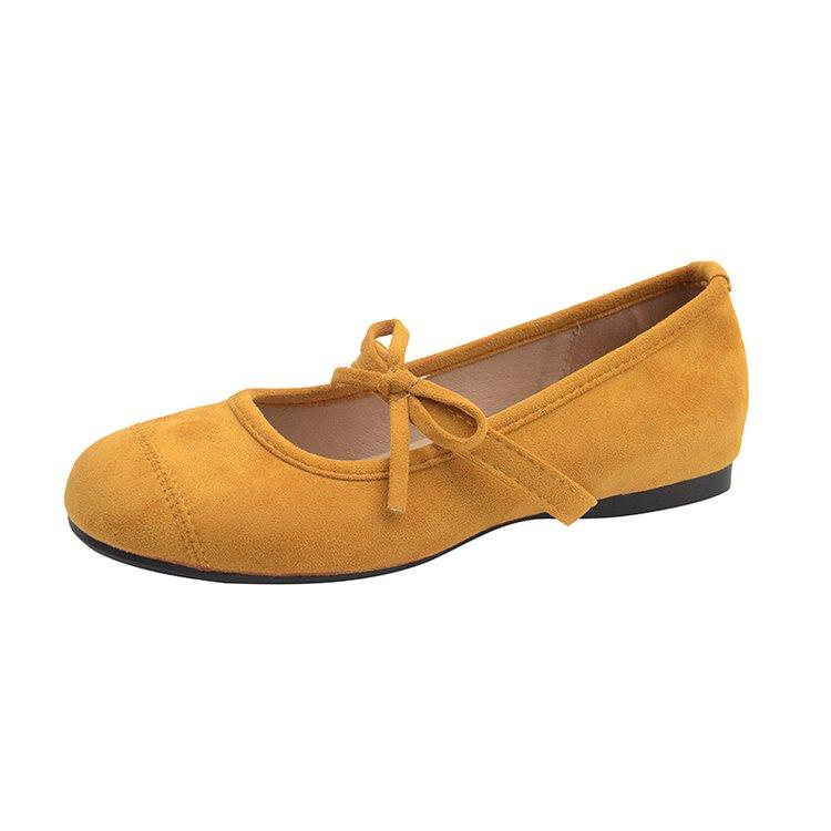 

Модная ретро замшевая обувь на одинарной подошве с внутренней платформой, женская осенняя новинка, с круглым носком и неглубоким вырезом, туфли Мэри Джейн с бантом 40 жёлтый