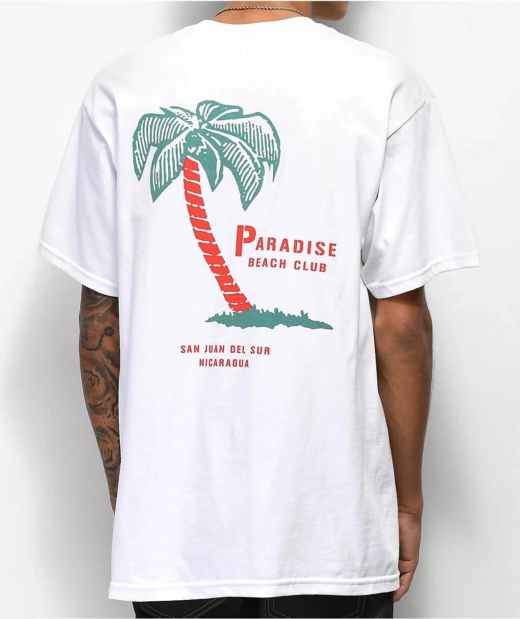 Empyre Mens Paradise Beach Club White Tee Shirt New S, M, L, XL, 2XL 3XL