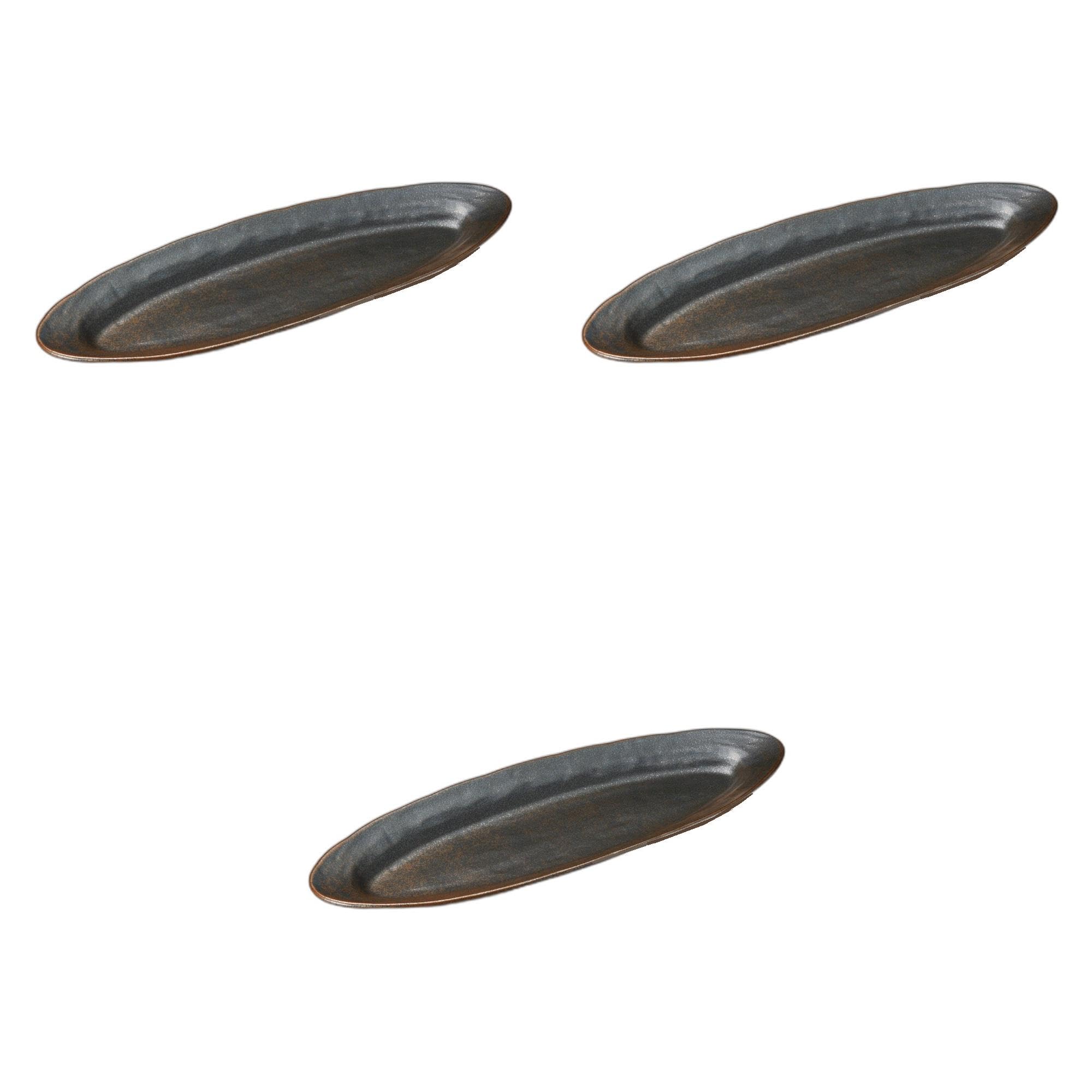 

Set of 3 Yakishime Nagada Round Plates x x Oval Setomonohonpo (Small) [43 17.5 4cm] Plates, Ceramic,