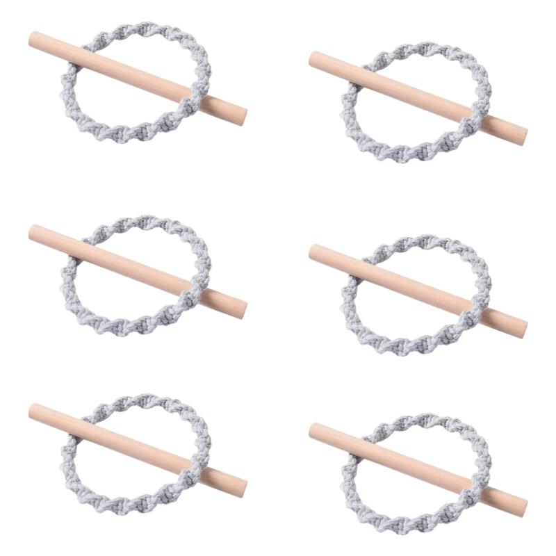 6Pcs Set Nordic Solid Wood Stick Thick Cotton Rope Simple Binding Rings Bedroom Living Room Decoration Curtain Buckles