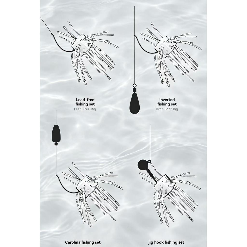 Silicone Dice Bait: 20 Pcs Soft Fishing Lure with Flowing Tentacles for Drop Shot Rig - Handmade Slow-Sink Bass Bait for Freshwater Angling
