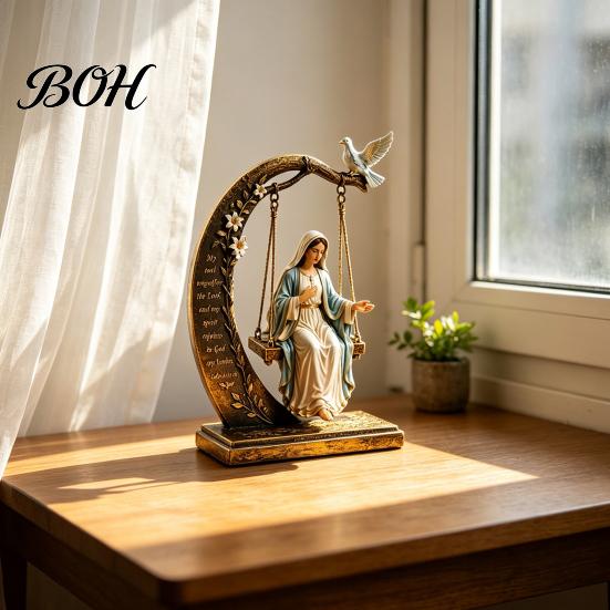 Religiöses Geburtstagsgeschenk für Frauen Christliche Jungfrau Maria Schaukel-Ornament, Katholischer Bibelvers Heimdekoration, Gesegnete Oster-Harzfigur