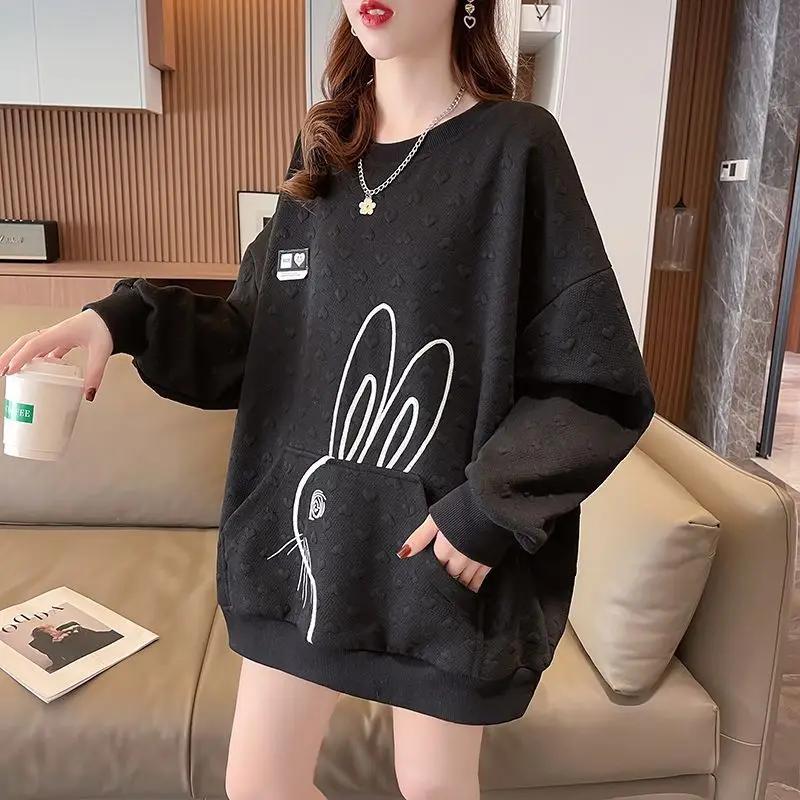 New Loose Niche Long-sleeved Jacquard Top Ins Trend Style Printed Rabbit Thin Sweatshirt Women