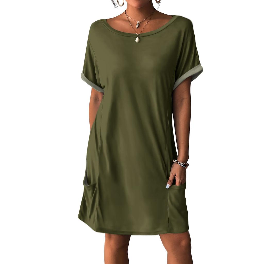 Women's Dresses T-Shirt Dresses With Pockets Solid Color Casual Beach Dresses