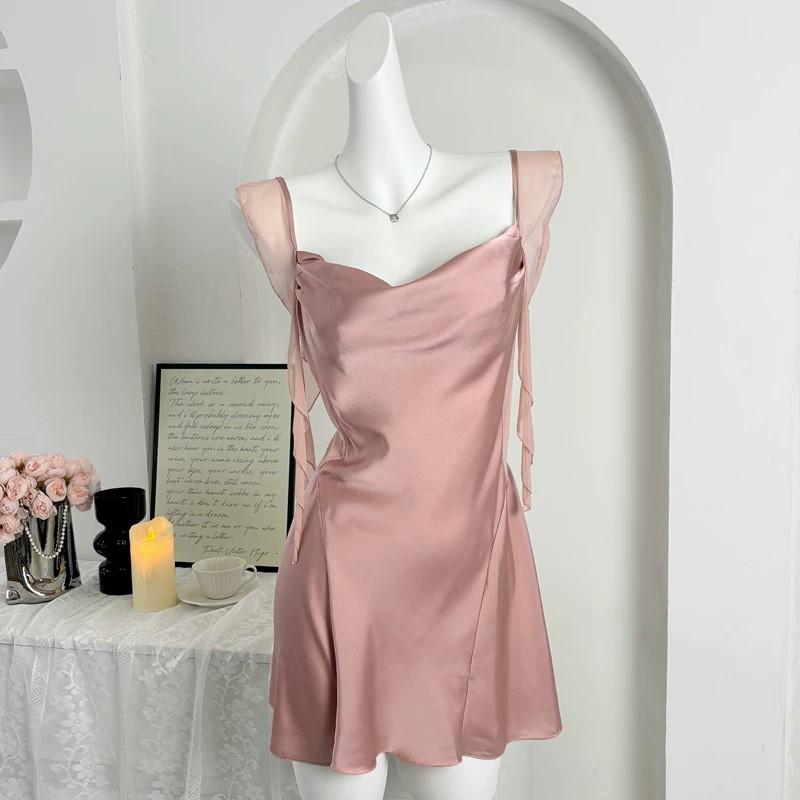 2026 Lace Strap French Nightdress Slim Pure Style Sexy Nightwear Ice Silk Homewear